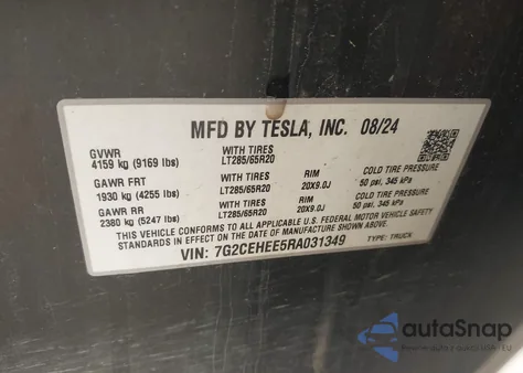 2024 Tesla Cybertruck Cyberbeast from USA, damaged, VIN 7G2CEHEE5RA031349